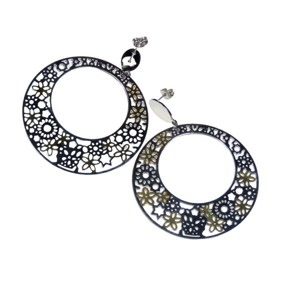 Inox Women's Stainless Steel Polished and Rose Gold Thin Hoop Style Earrings